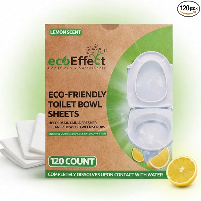 ecoEffect™ Toilet Bowl Cleaner Sheets | 120 Cleans | Natural | Quick Dissolve | Deodorizing Citrus Scent | Biodegradable | Septic Safe | Eco-Friendly | NO PLASTIC