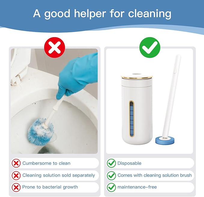 Disposable Toilet Brush with 32 Refill Heads and Holder- Clean Brush Starter Kit with 1 Toilet Wand, 1 Storage Caddy and 1 Fragrant Tablet (1 + 32)