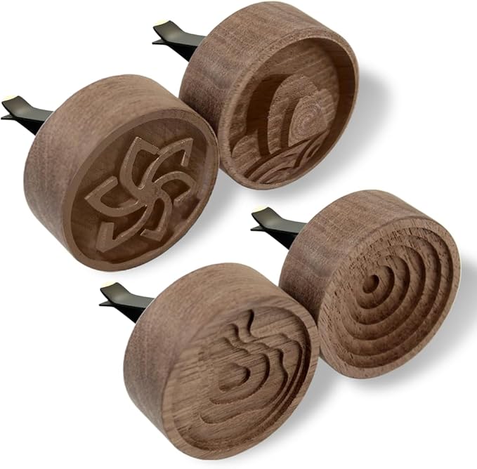 4 Pieces Wooden Aromatherapy Round Essential Oil Diffuser.Walnut Wooden Car Vent Air Freshener Clip for Offices, Home, Cars, Fridge Magnet, Sauna Rooms, SPA Centers,Yoga Rooms