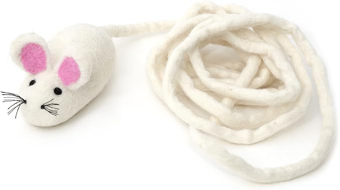 Glaciart One Felt Mouse Cat Toy – Soft Fuzzy Enrichment 100% Natural Wool - Interactive Catnip Play Cat Toy Set - Safe for Pets, Non-AZO Colored Dyes - 100” Long