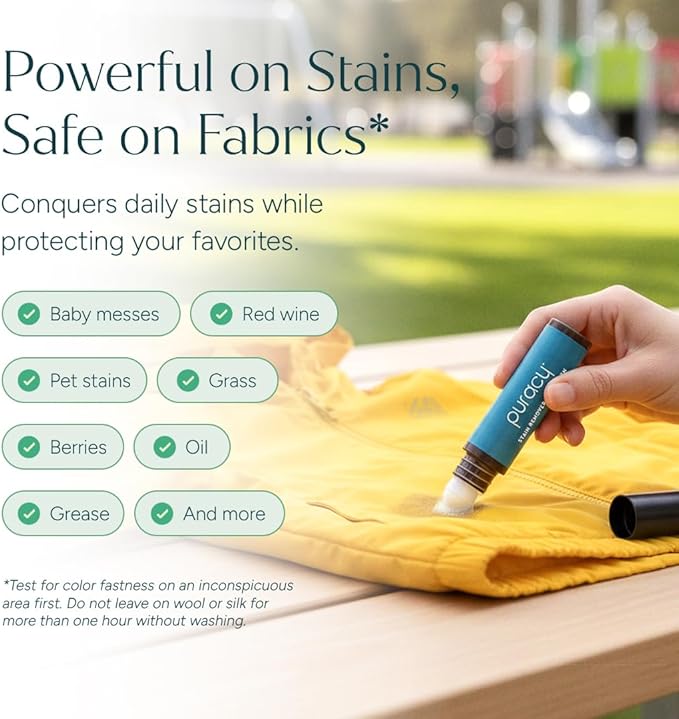 Puracy Stain Remover Pen Stain Stick, Natural Based Travel and Laundry Stain Cleaner for Clothes, Baby Essentials, Kids Stains, Oil and Fabric Spot Cleaner, Unscented (Pen, 3 pack)