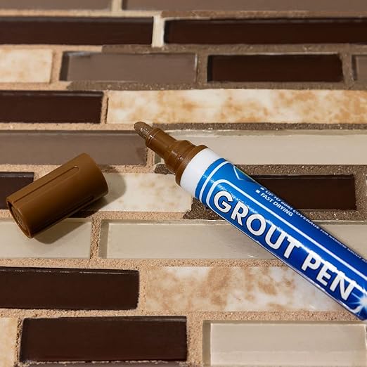Grout Pen Tile Paint Marker: Brown 1 Pack and 2 Pack with Extra Tips (Narrow, 5mm) - Waterproof Grout Colorant and Sealer Pen to Renew, Repair, and Refresh Tile Grout - Cleaner Floor Pens