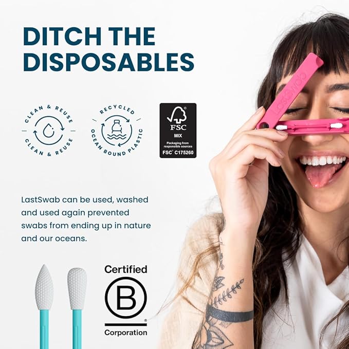 LastSwab® Reusable Cotton Swabs for Gentle & Eco-Friendly Beauty Routines - The Sustainable Alternative to Single-Use Q Tips - Zero Waste & Easy to Clean - Comes with a Convenient Travel Case Holder