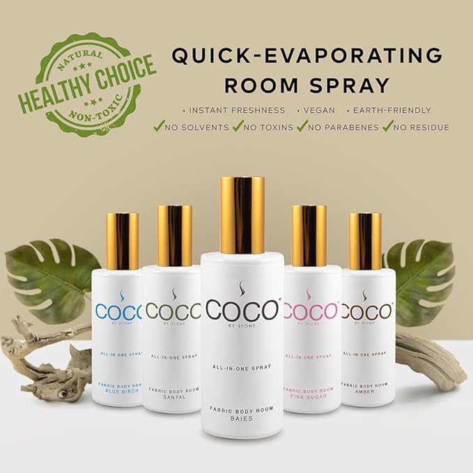 COCO by Stone 5oz All-in-One Spray (Santal) Shake & Spray Formula for Fabric, Pillows, Interiors, Clothing, Home Fragrance Accessories, Room Perfume, Room Deodorizer, Vegan & Cruelty-Free