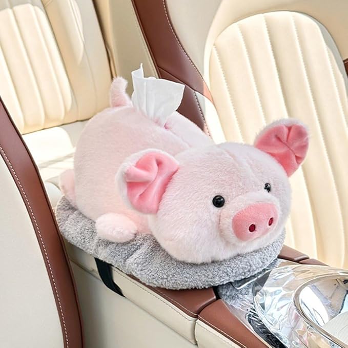 Plush Tissue Box Holder Cartoon Tissue Box Cover Decorative Tissue Holder Napkin Dispenser with Bamboo Charcoal Air Purifying Bag Design for Car Home