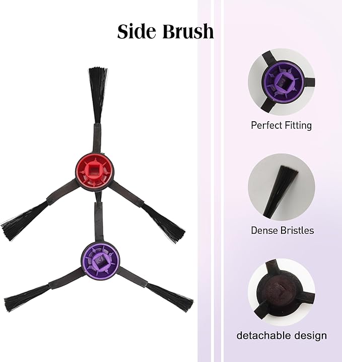Replacement Accessories for Eureka E20 Plus Robot Vacuum,1Rubber Main Brush,4Mop Pads,2Filters,4Side Brush;2Rubber Main Brush,4Mop Pads,4Filters,6Side Brush. (12, E20)