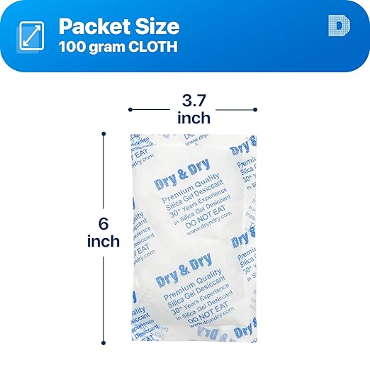 Dry & Dry 100 Gram [200 Packets] Silica Gel Packets Desiccants, Silica Packets - Rechargeable Moisture Absorbers for Food Storage, Electronics, 3D Filament & Safes