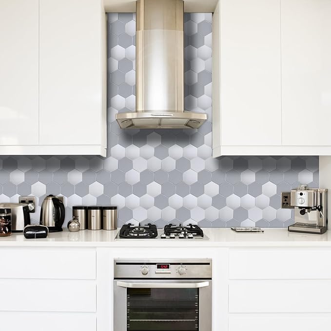 New Upgrade Premium Hexagon Peel and Stick Tile Backsplash，Matte Grey Waterproof Stick on Backsplash, Self-Adhesive Marble Tiles for Kitchen,Bathroom and Bedroom，10-Sheet.