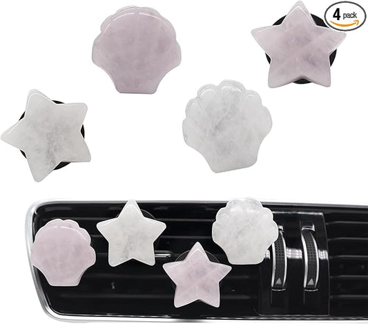 Boho Car Decor,4pcs Beach Car Air Freshener Vent Clips,Natural Crystal Stone Stars Seashell Hippie Decoations for Women,Best Wishes for Lover and Friend (white and pink)