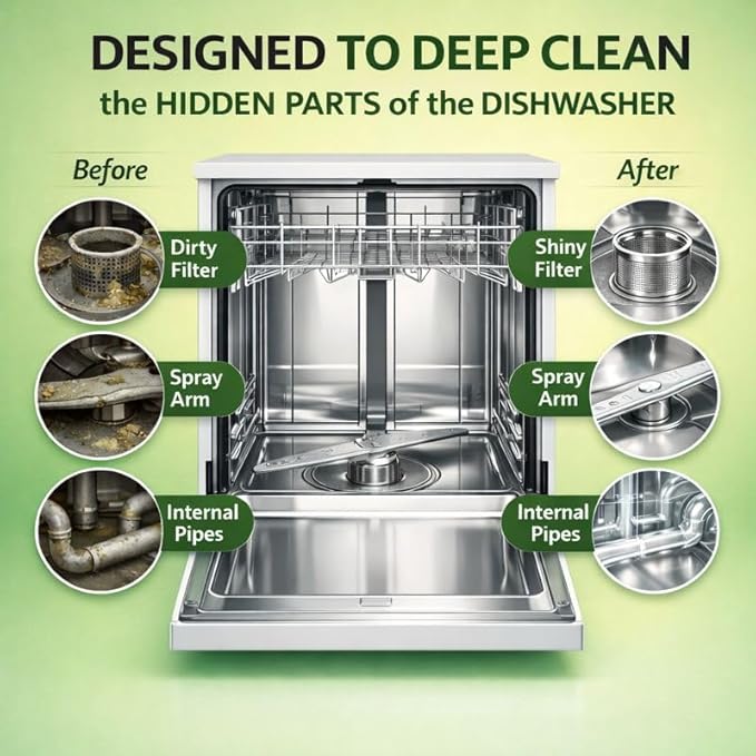 Dishwasher Cleaner and Deodorizer XL Tablets – Heavy-Duty Descaler & Odor Remover for Hard Water, Removes Spots & Residue, Enhance Drying & Shine, 12 Pack (1 Year Supply)