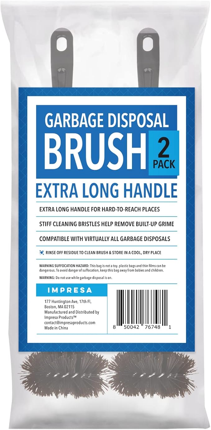 Impresa [2 Pack] Garbage Disposal Cleaner Brush with Extra Long Handle to Keep Your Drain Spotless - Disposal Cleaner and Deodorizer - Disposer Cleaner Drain Brush - Garbage Disposal Brush
