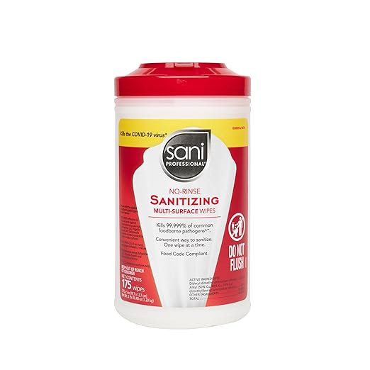 PDI - Professional Disposables, Intl.-P66784 Sani-Wipe Non-Rinse Food Contact Hard-Surface Sanitizing Wipe, 7.75" x 5", 175/can