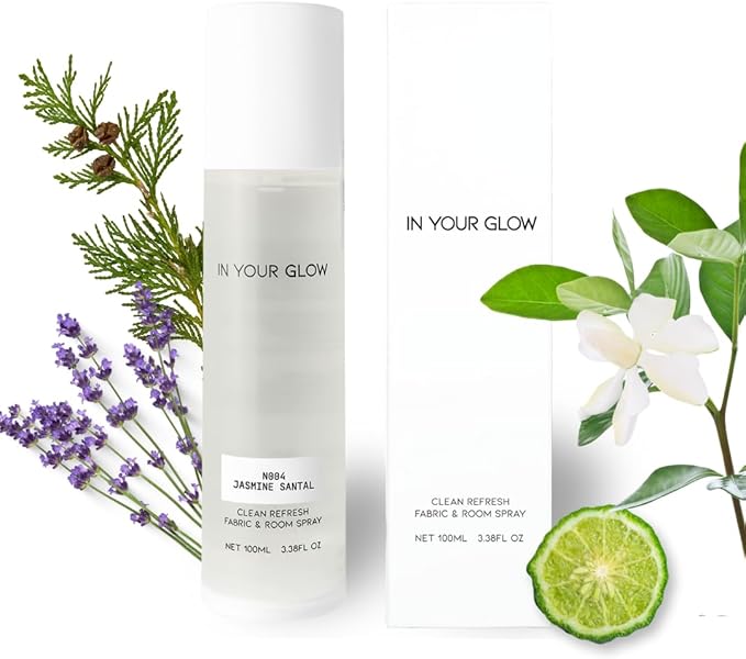 In Your Glow Fabric & Room Mist Spray– Long-Lasting Clean Scent, Unisex Luxury Fragrance & Odor Eliminator, 100ml- N004 JASMIN SANTAL