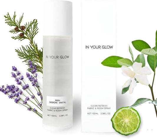 In Your Glow Fabric & Room Mist Spray– Long-Lasting Clean Scent, Unisex Luxury Fragrance & Odor Eliminator, 100ml- N004 JASMIN SANTAL