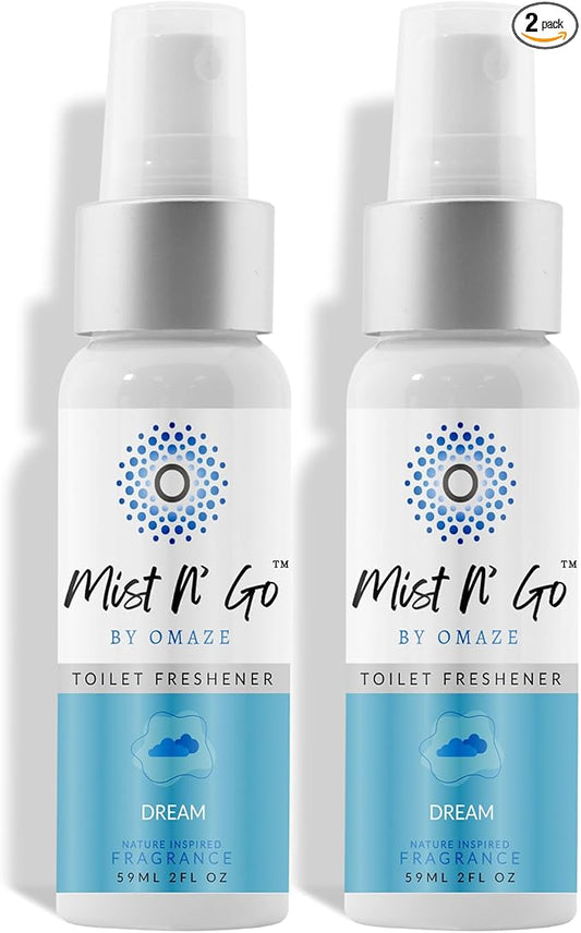Mist N??Go by Omaze Travel Bathroom Spray for Toilet Spray Odor Eliminator - Travel Toilet Spray for Bathroom Air Freshener Spray for Bathroom Deodorizer - Dream Regular Size (2oz x2)