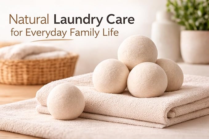 Wool Dryer Balls 6 Pack, 2.6 Inch, 100% New Zealand Wool, Reusable Natural Fabric Softener for Everyday Laundry, Helps Reduce Drying Time, Wrinkles and Static Cling