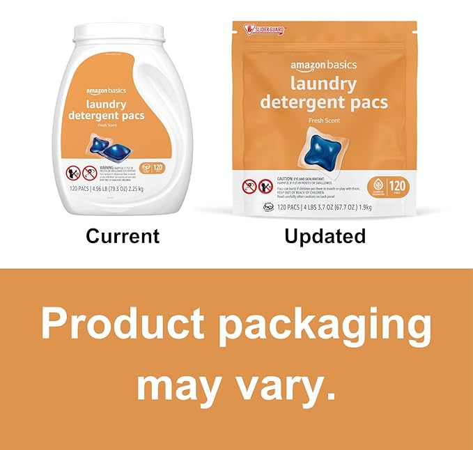 Amazon Basics Laundry Detergent Pacs, Fresh Scent, HE Compatible, Dissolves in Cold Water, Easy to Use, 120 Count (Previously Solimo)