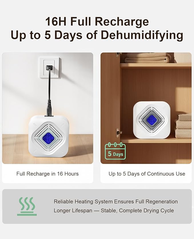 Pack of 2 ATKMAYI Dehumidifier for Bathroom with Color-Changing Beads, Rechargeable Small Dehumidifier for Closet, Portable Gun Safe Dehumidifier Ideal for Spaces up to 35 Sq.Ft Coverage