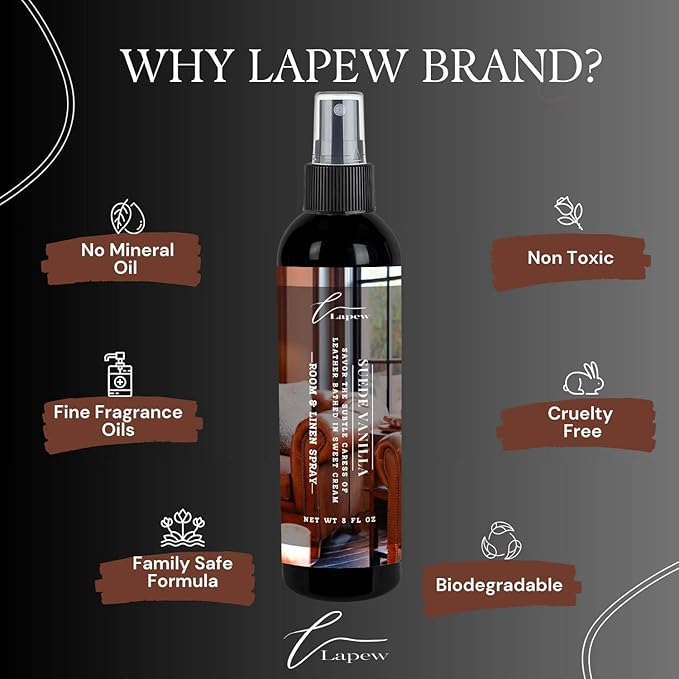 Lapew Room & Linen Spray | Fragrance Mist for Home, Car & Office | Fabric & Air Freshener | Neutralizing Mist | Made in USA | Suede Vanilla