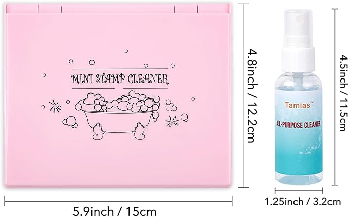 Briartw Stamp Cleaning Kit:Pink Stamp Scrubber & All-Purpose Stamp Cleaner Spray | Dual-Sided Cleaning Pad for Rubber, Clear, Cling & Foam Stamps | Complete Care for Water-Based & Permanent Inks