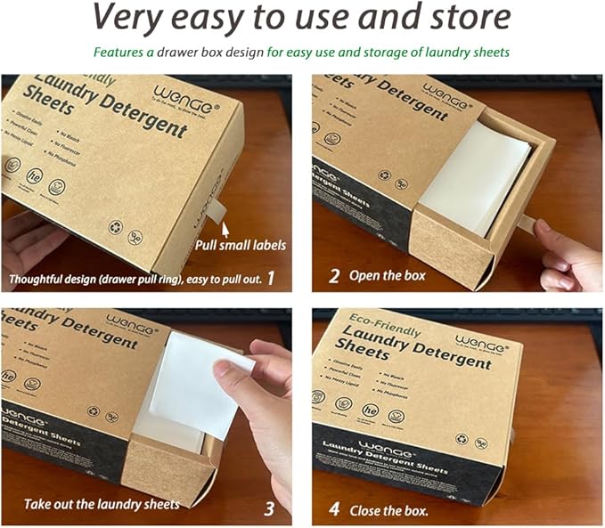 Wenge laundry sheets detergent eco friendly - 240 Sheets - Clear Plastic-Free Naturally Hypoallergenic Liquid Less Washing Sheets for Home Dorm Travel Camping (Unscented)