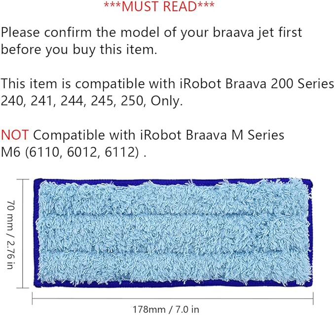 Neutop Replacement Washable & Reusable Wet Mopping Pad Compatible with iRobot Braava Jet 240, 241, 244, 245, 250 Robot Mops, Blue, 6-Pack.