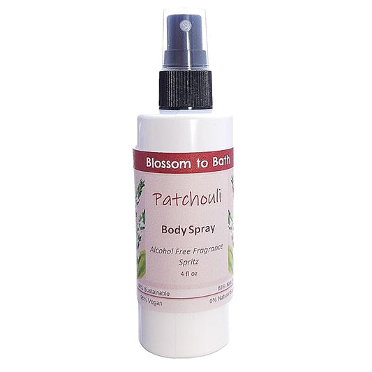 Blossom to Bath Patchouli Body Spray (4 Ounce) - Pure Essential Oil Fragrance - Energizes Skin with a Woodsy Exotic Scent