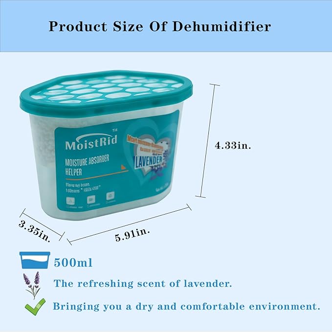 Moisture Absorbers Buckets,Portable Humidity Absorber Boxes for Your Bathroom,Basement, Closet & Car,Dehumidifier with Lavender Fragrance (Capacity 500 Milliliters/Box ；6 Boxed Items)