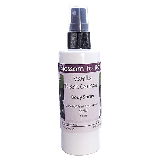 Blossom to Bath Vanilla Black Currant Body Spray (4 Ounce) - Natural Fragrance - Energizes Skin with a Sensuous Berry Scent