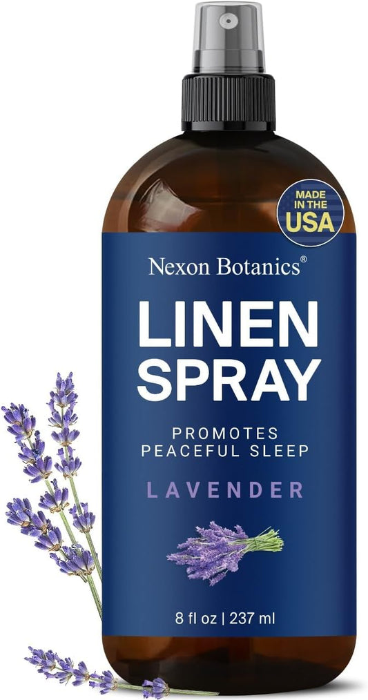 Lavender Linen Spray 8 fl oz - Refreshing Fabric Refresher & Pillow Spray for Bedding, Bed Sheets & Room - Soothing Room Mist - Nexon Botanics