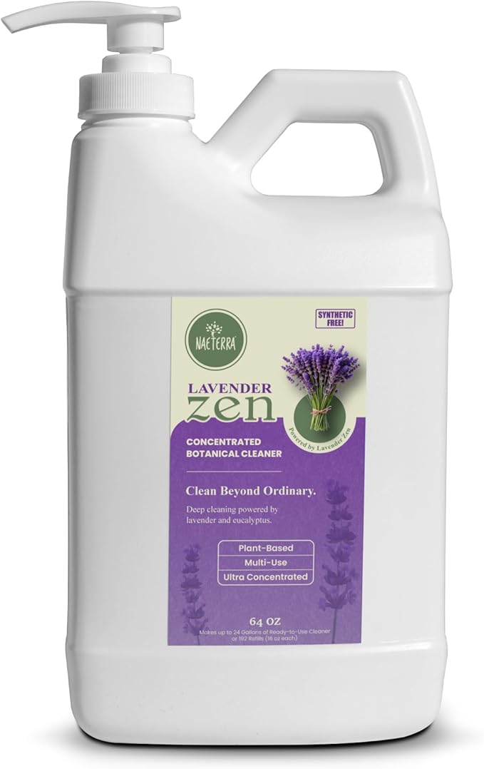 Naeterra Lavender Zen All-Purpose Cleaning Concentrate Kit – 64 oz Jug Makes 24 Gallons | Includes 16 oz Amber Glass Spray Bottle | Plant-Based, Essential Oil Scented, EWG Green-Rated Ingredients
