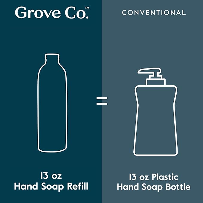Grove Co. Hydrating Gel Hand Soap Refills (2 x 13 Fl Oz) + 1 x Reusable Glass Soap Dispenser, Plastic-Free & Liquid Refillable Starter Kit, Natural Lavender Blossom & Thyme Fragrance