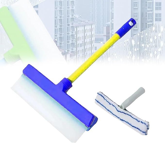 AquaSwipe Window Squeegee, Aqua Swipe Window Cleaner, Recyclable Silicone Window Squeegee Kit with Microfiber Scrubber, Glass Cleaning Tools for Shower Glass Mirror, Car(Blue)