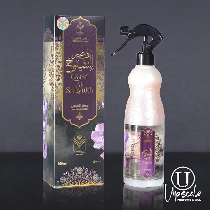 Almas Perfumes Qasr Al Shuyukh Air Freshener - 480 ML 16.9FL.OZ of Fabric spray - Natural Aged Oud Scent - Odor Fighting Room Spray - long lasting Aroma for home