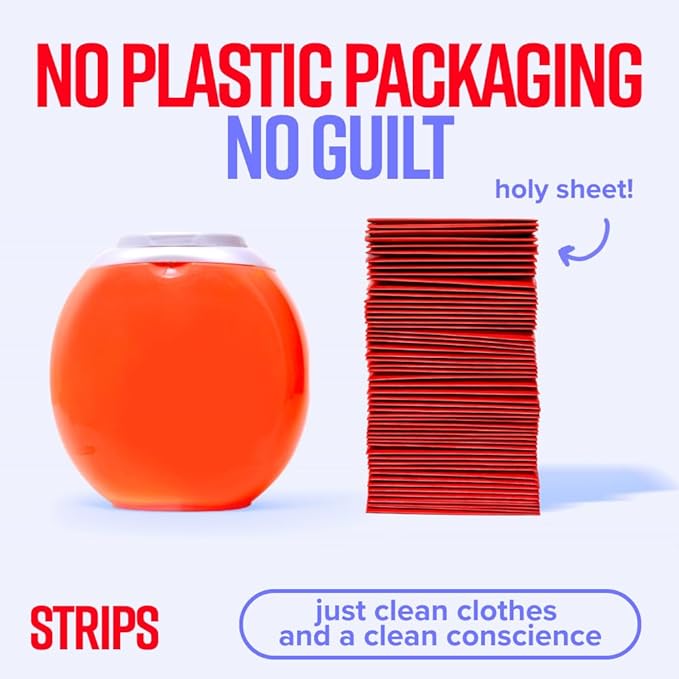 STRIPS Laundry Detergent Sheets Unscented (30ct, 60 loads) Fragrance Free Eco Liquidless Soap, Travel-Friendly, Dissolves in Hot & Cold, Hypoallergenic, Tackles Tough Stains & Odors