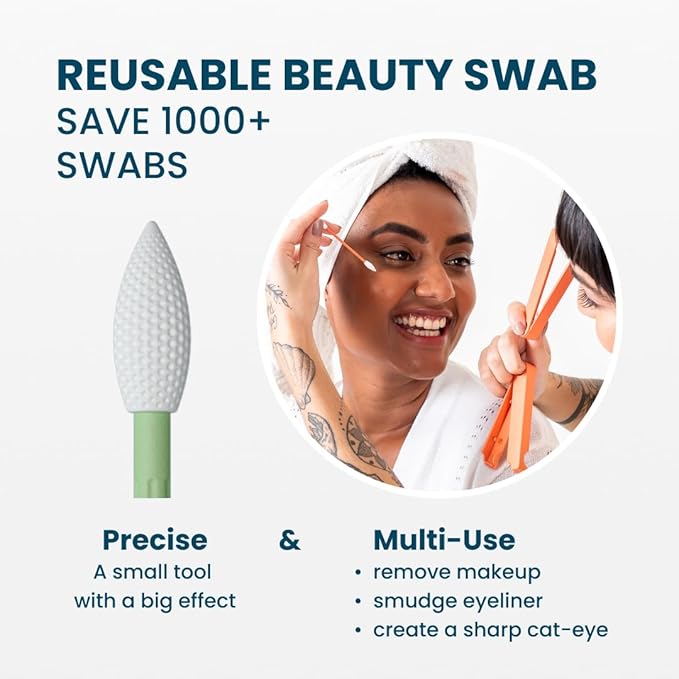 Reusable Cotton Swabs for Gentle and Eco-Friendly Beauty Routines - The Sustainable Alternative to Single-Use Q Tips - Zero Waste and Easy to Clean - Comes with a Convenient Travel Case Holder