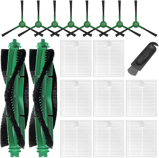 Replacement Parts for iRobot Roomba Combo & Vac Essential Series (RVG-Y1) Y0140 Y0110 Q0120 Q0110 Q0520 104 105 106 108 1010 1020, 2 Main Brushes, 8 Side Brushes, 8 Filters, 1 Tool (19 Pack)