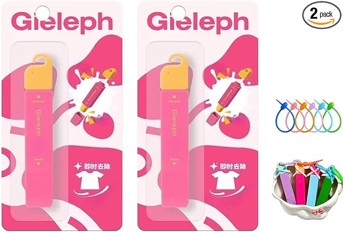 Gieleph Stain Remover, 3-Second Stain Remover Pen for Clothes, 12ml On-the-Go Spot Cleaner, Double Head Instant Treater Sticks With Lanyard, Travel & Pocket-Sized (2, Red 12ml)