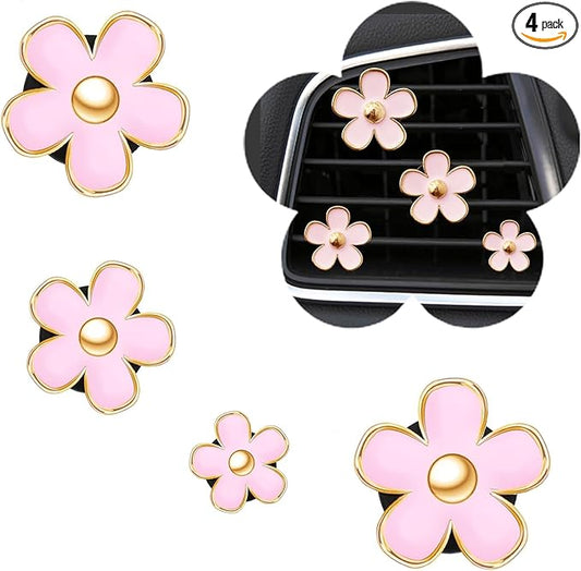 Daisy Flower Car Air Freshener Vent Clips, 4 Pcs Cute Car Accessories for Women Interior, Girly Decor Essentials, Truck Accessories, for Bathroom Office Pet Houses (Pink, 3.1cm 2.9cm 2.2cm 1.6cm)