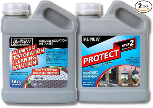 AL-NEW Aluminum Restoration Cleaning Solution Protect | Clean & Protect Patio Furniture, Stainless Steel, & Other Household Metal Surfaces (16oz.)
