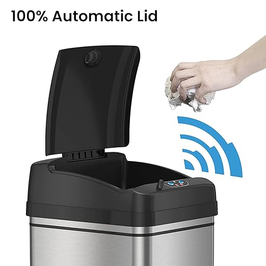 iTouchless Glide 13 Gallon Pet-Proof Sensor Trash Can with Wheels and Odor Control System, Stainless Steel