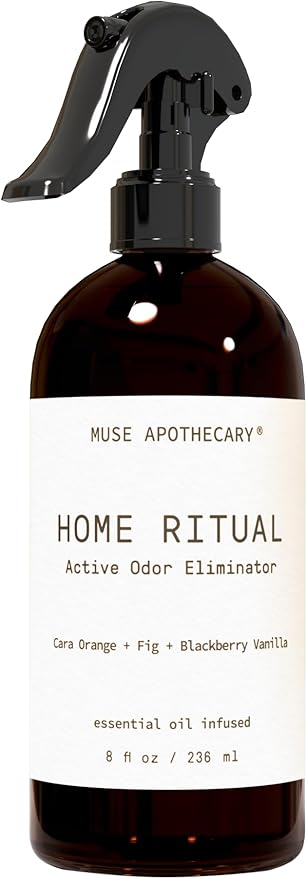Muse Apothecary Home Ritual Active Odor Eliminator Spray - Furniture Deodorizer Spray & Bathroom Odor Eliminator for Home - Essential Oil Air Freshener - 8oz, Cara Orange + Fig + Blackberry Vanilla