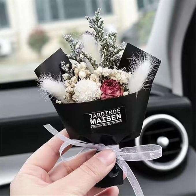 Cute Mini Dried Flowers Bouquet for Car Air Vent Clips, Small Bouquet Car Air Freshener Vent Clips,Mini Natural Dried Flower Bouquet Car,Car Essential Oil Diffuser Vent Clip,Auto Interior Accessories