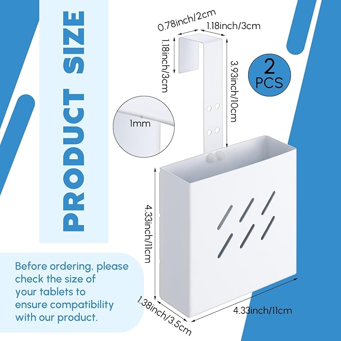 Honeydak 2 Pcs Large Size 4.33 x 4.33 x 1.38 Inch Stainless Steel Toilet Tank Cleaning Tablet Holder with Adjustable Hook to Hang Toilet Cleaner Box (White)