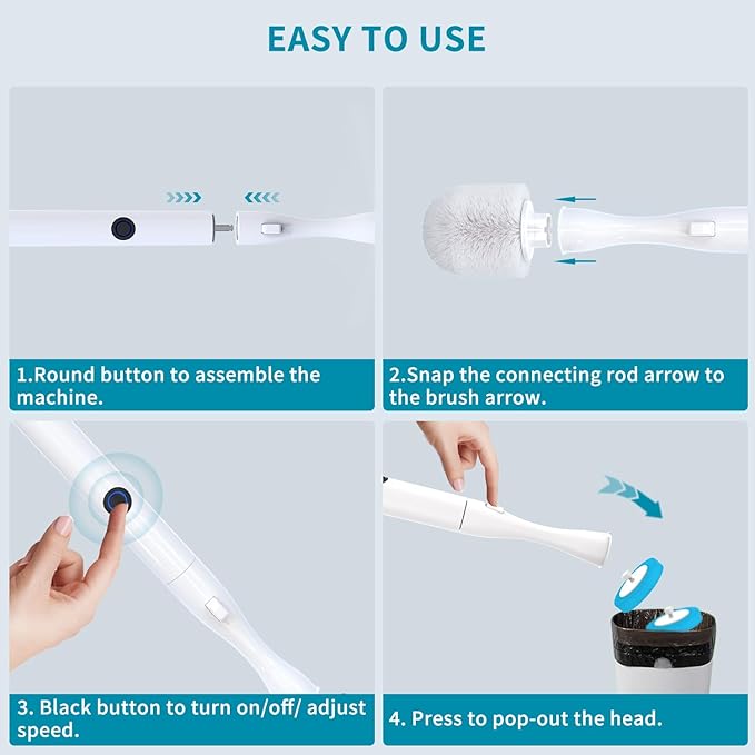 Electric Toilet Brush and Holder Set, Hillyfe Motorized Toilet Brush with 15 Disposable Refill Heads, Hard Nylon Brush 360 Degree Cleaning, Rechargeable
