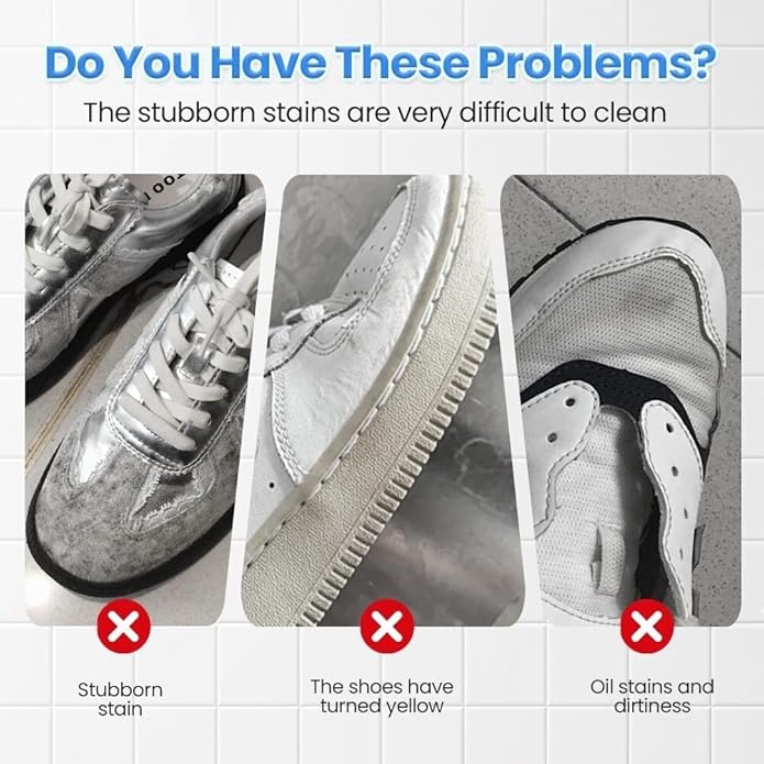White Shoe Cleaner Cream,No Rinse Quick Brightening Paste with Sponge for Leather Sneakers Soles Removes Dirt