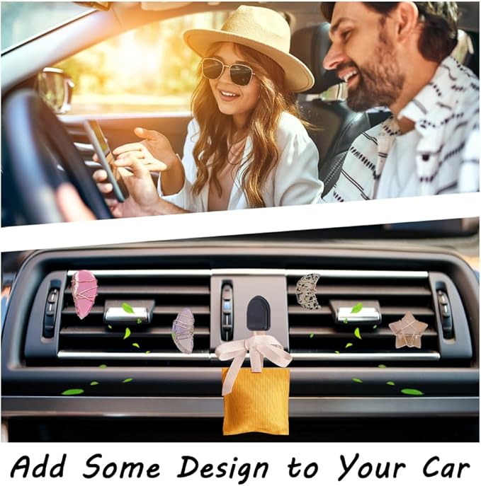 OLYCRAFT 6pcs Star Moon Natural Stone Car Air Vent Clips with Hook Gemstone Car Vent Clips Quartz Crystals Car Vent Clips Teardrop Stones with Copper Wire for Car Air Vent Accessory -6 Styles