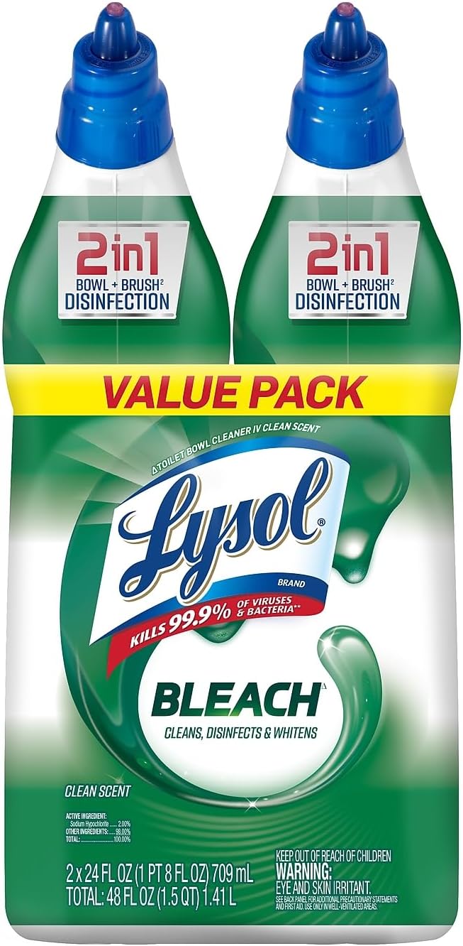 LYSOL 80078 Disinfectant Toilet Bowl Cleaner with Bleach, Liquid, 24oz Twin Pack