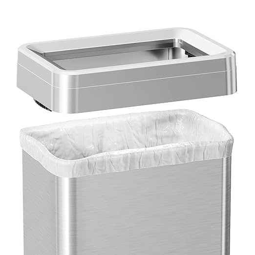 iTouchless 18 Gallon Open Top Kitchen Trash Can Recycling Bin with Wheels and Double Odor Filters Rectangular Commercial Stainless Steel 68 Liter Trashcan Home Office Work Bedroom Livingroom Garage