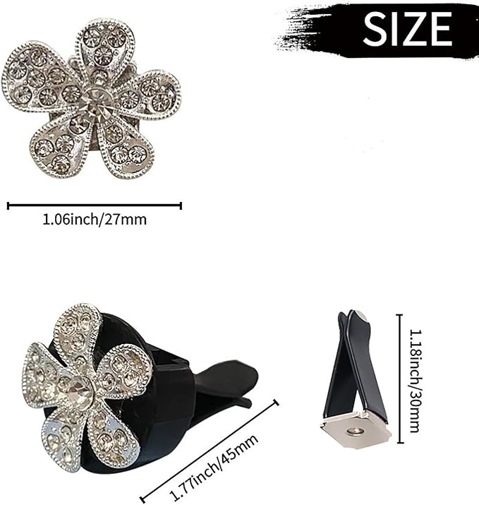 Daisy Air Vent Clips, 3 Pcs Cute Flower Crystal Rhinestone Car Air Conditioning Outlet Clip Vehicle Air Freshener Clip Charm Car Inter Decor Accessories for Women (Silver, 1.6inch)